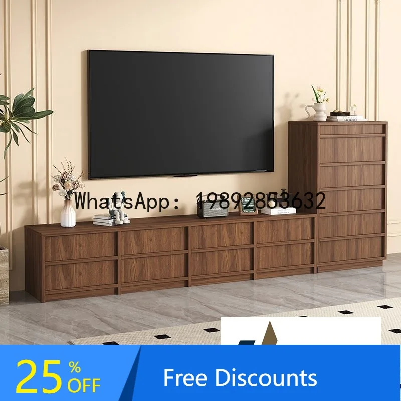 

LYY Solid Wood Vintage Style Retro TV Floor Combination Side Frame Line Living Room Storage Cabinet Home Use