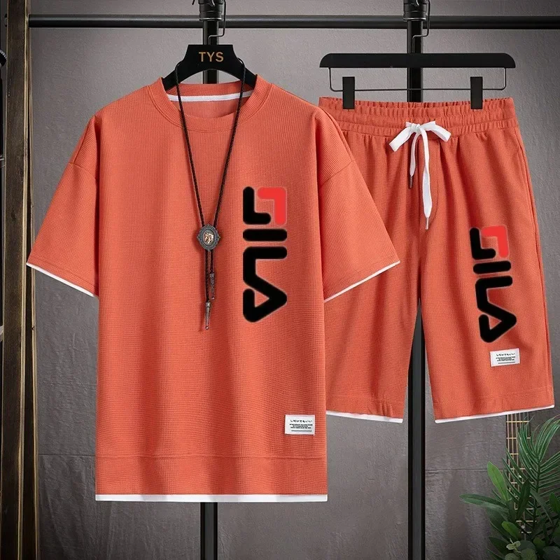 Conjunto de camiseta e shorts fitness de manga curta masculina, roupa esportiva casual diária, estampa moda verão de alta qualidade, conjunto de 2