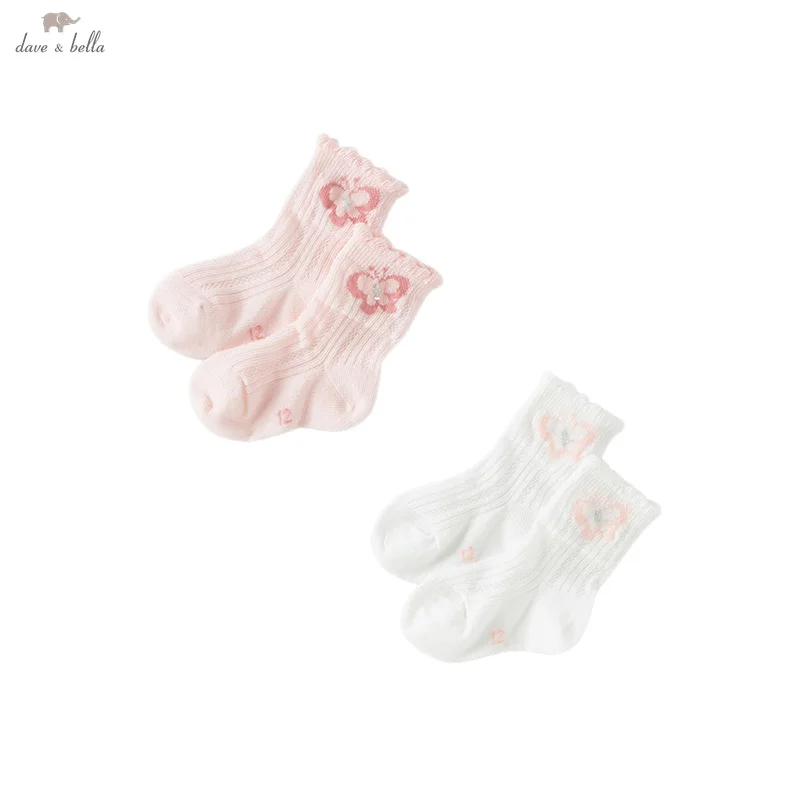 Dave Bella Children's Princess Socks Sweet Cute Girls Baby Short Socks Summer Thin Butteerfly  Pattern Two Pieces DB2251681