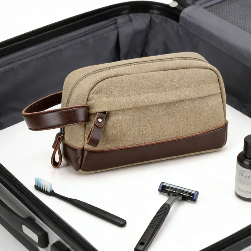 

Новая мужская сумка-клатч из вощеного холста с кожаными элементами, ретро-стиль, маленькая дорожная сумка для мужчин