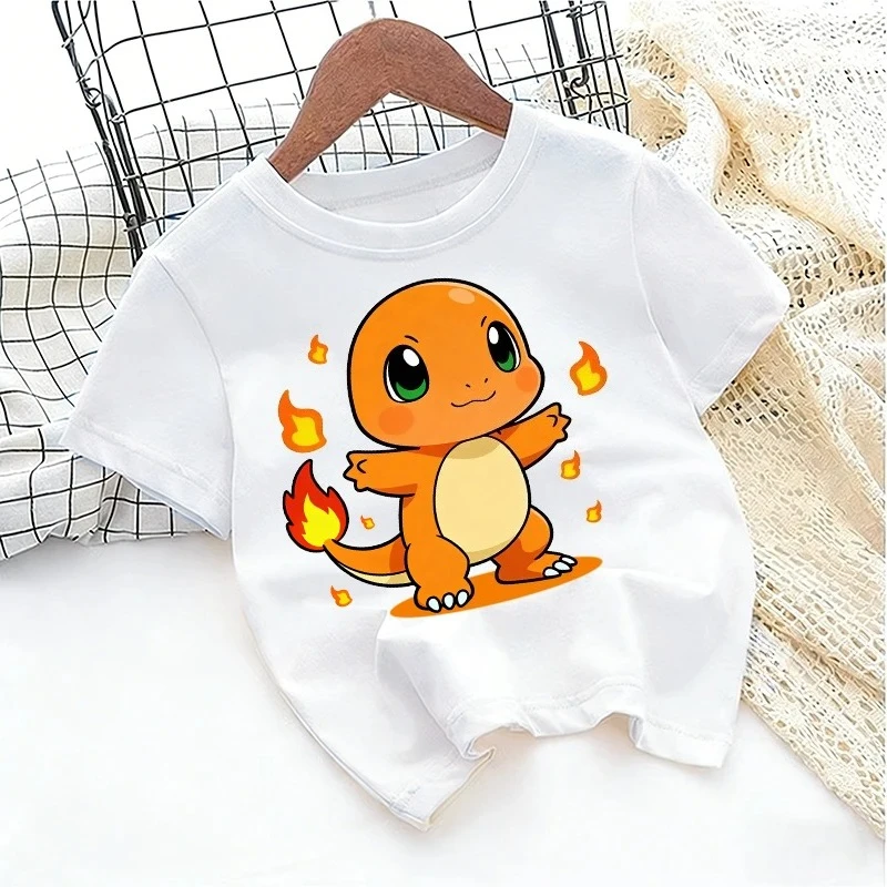 

Pokemon White T-shirt Boy Girl Toddler Cute Kids Anime Game Cartoon Casual Streetwear Short Sleeve Childern Clothes Cotton Tops