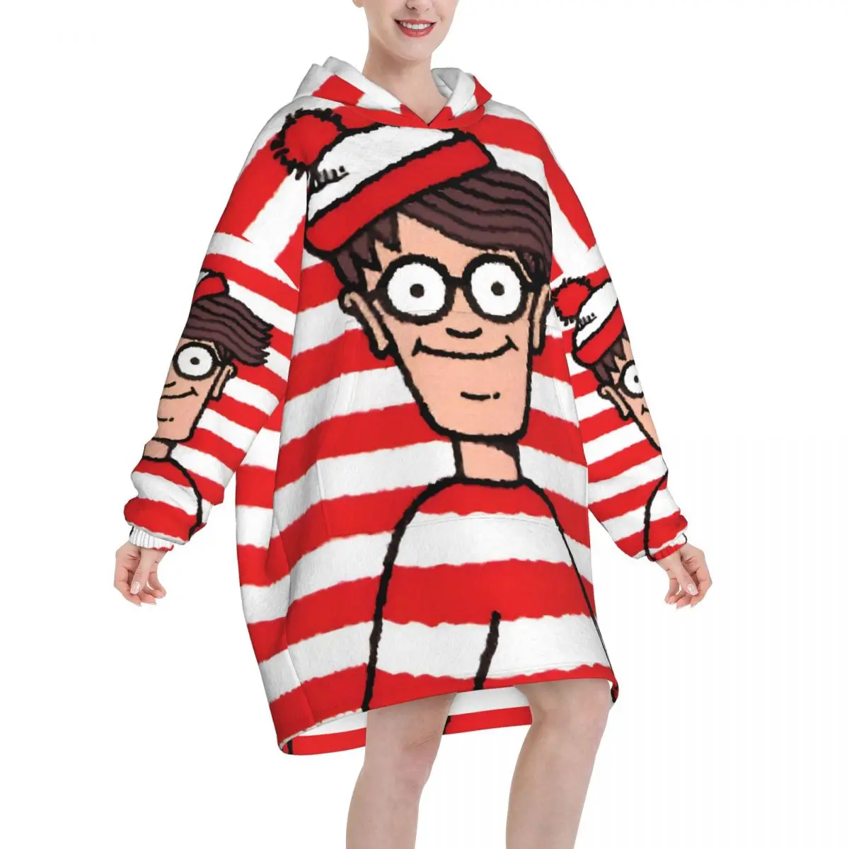 Wally Waldo Oversized Blanket Hoodie Sweatshirt Long Fleece Hooded Wearable Blanket with Large Pocket for Women Men
