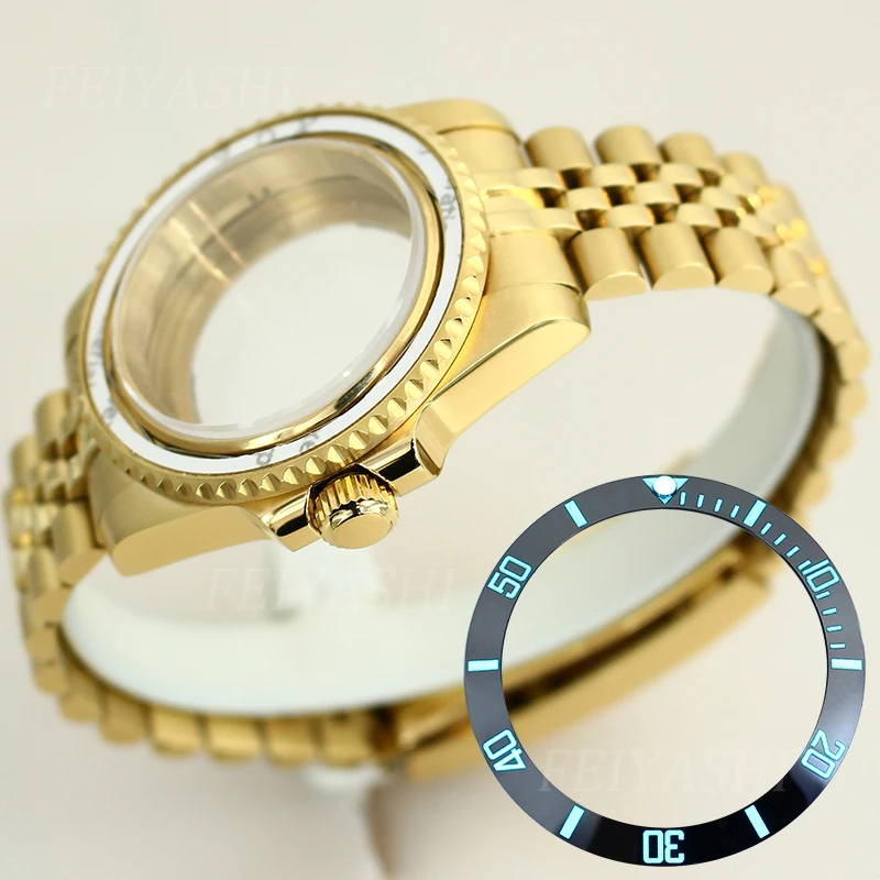 Gold 40mm Watch Case 20mm Jubilee Bracelet Luminous Bezel For Seiko NH35 NH36 NH38/34 Miyota 8215 ETA 2824 Movement 28.5mm Dial