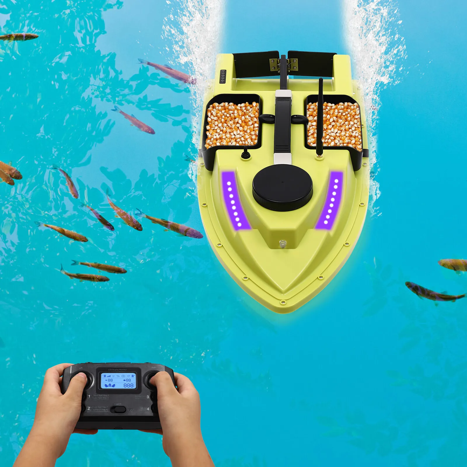 

User-Friendly Fishing Bait Boat LED Screen & 7-Color Navigation Lights, 5.2Ah Battery (1-2H Use), Gift For Fishing Enthusiasts