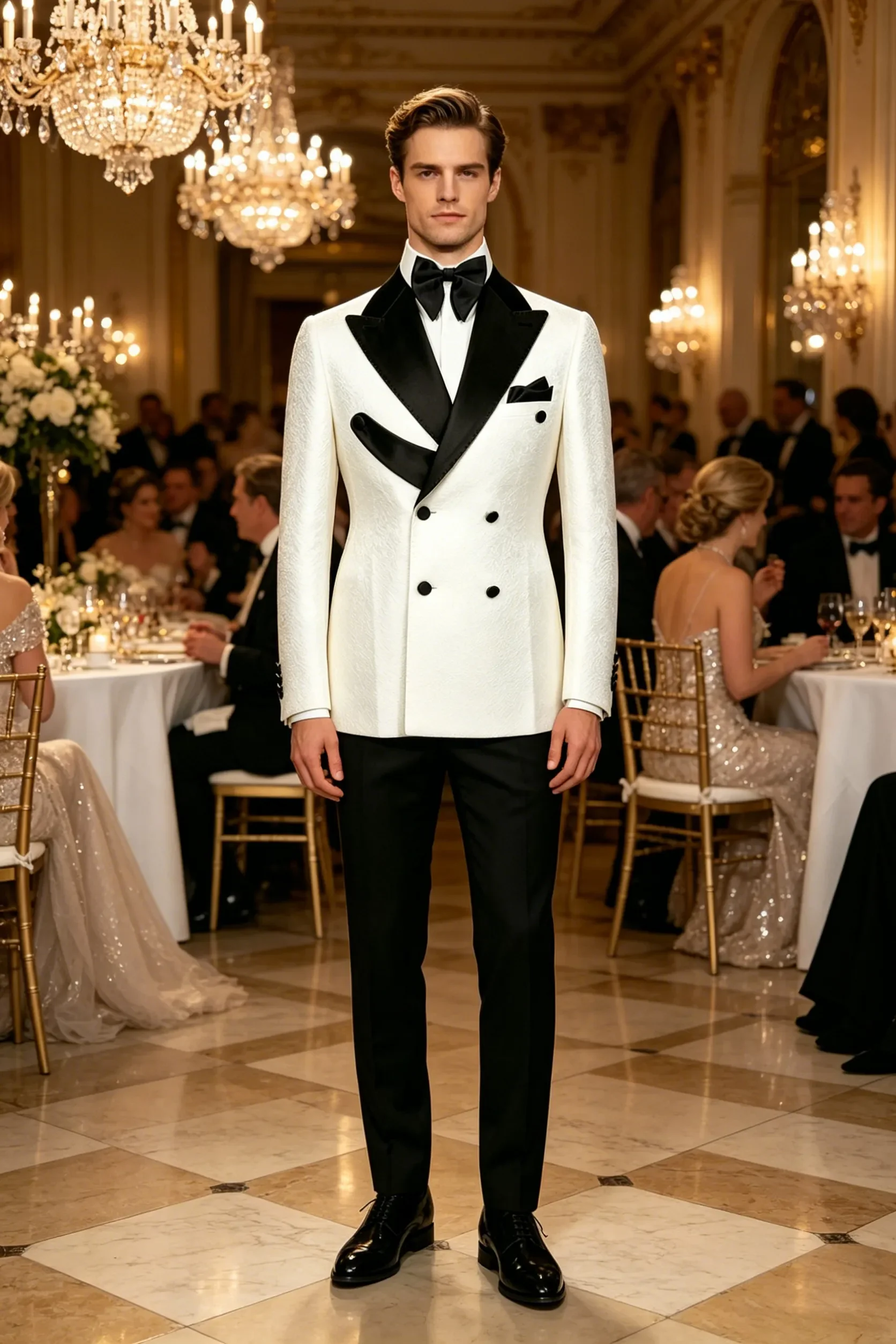Design Wedding Tuxedos Jacquard 2 Piece Set Jacket Pants Men Suit Plus Size Double Breasted Evening Blazers Customized