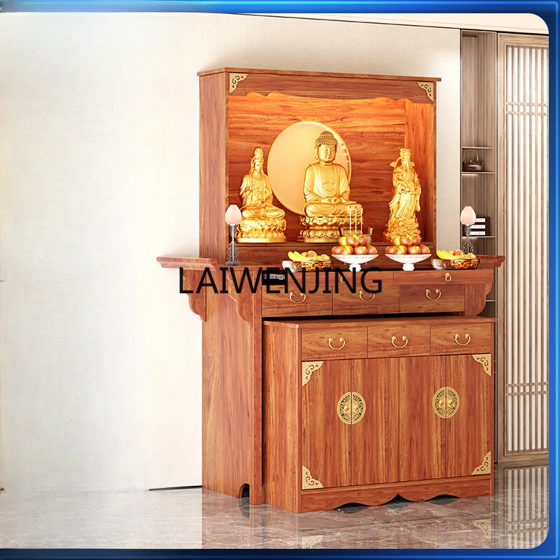 

New Chinese vertical cabinet Shentai solid wood Guanyin Buddha statue light luxury household God of Wealth cabinet