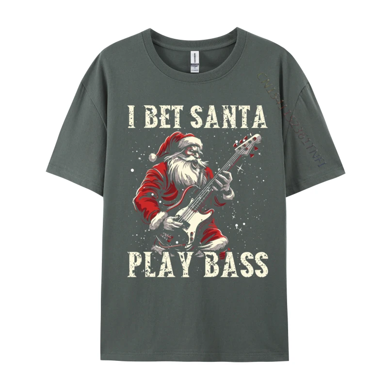 Christmas Guitar Xmas Bass Guitarist Musician Santa Claus Tshirt Art Style Camisa Streetwear Casual Tee Pure Cotton Fit Top