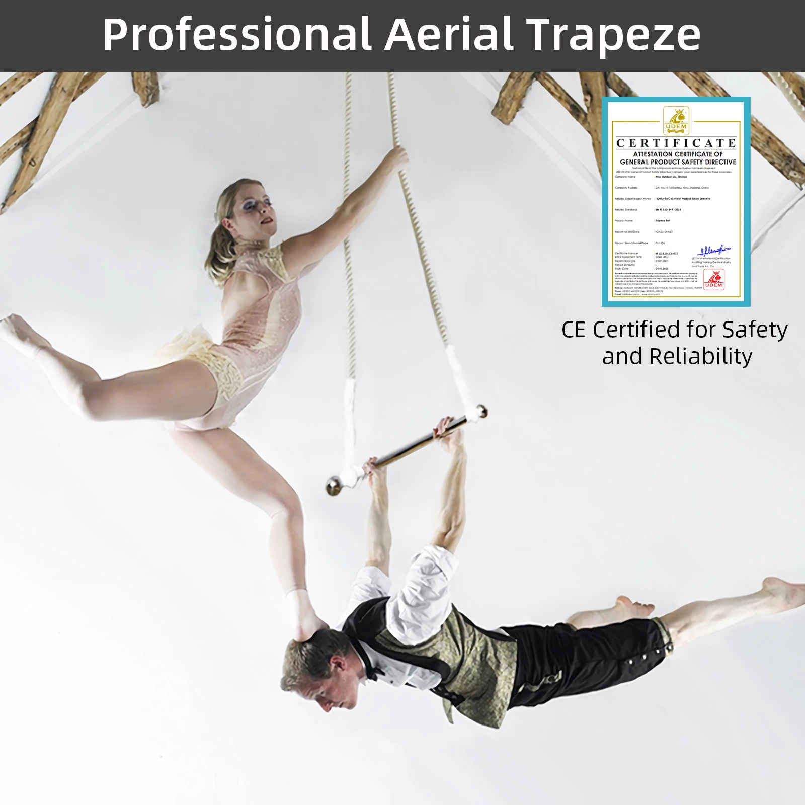 PRIOR FITNESS Aerial Yoga Swing Bar Complete Set, CE Certified 400KG Load, With Swivel & Carabiners for Anti-gravity Yoga