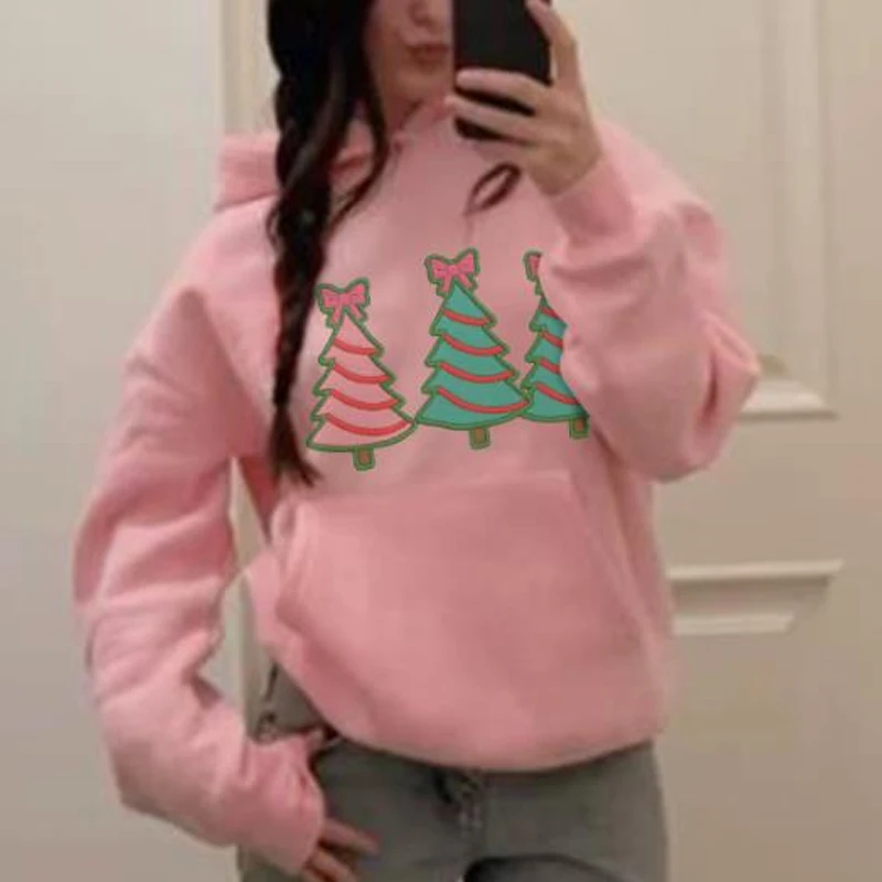 

Женские милые толстовки с рождественской елкой, повседневные свободные пуловеры с длинными рукавами, зима-осень, мешковатые топы в консервативном стиле, уличная одежда