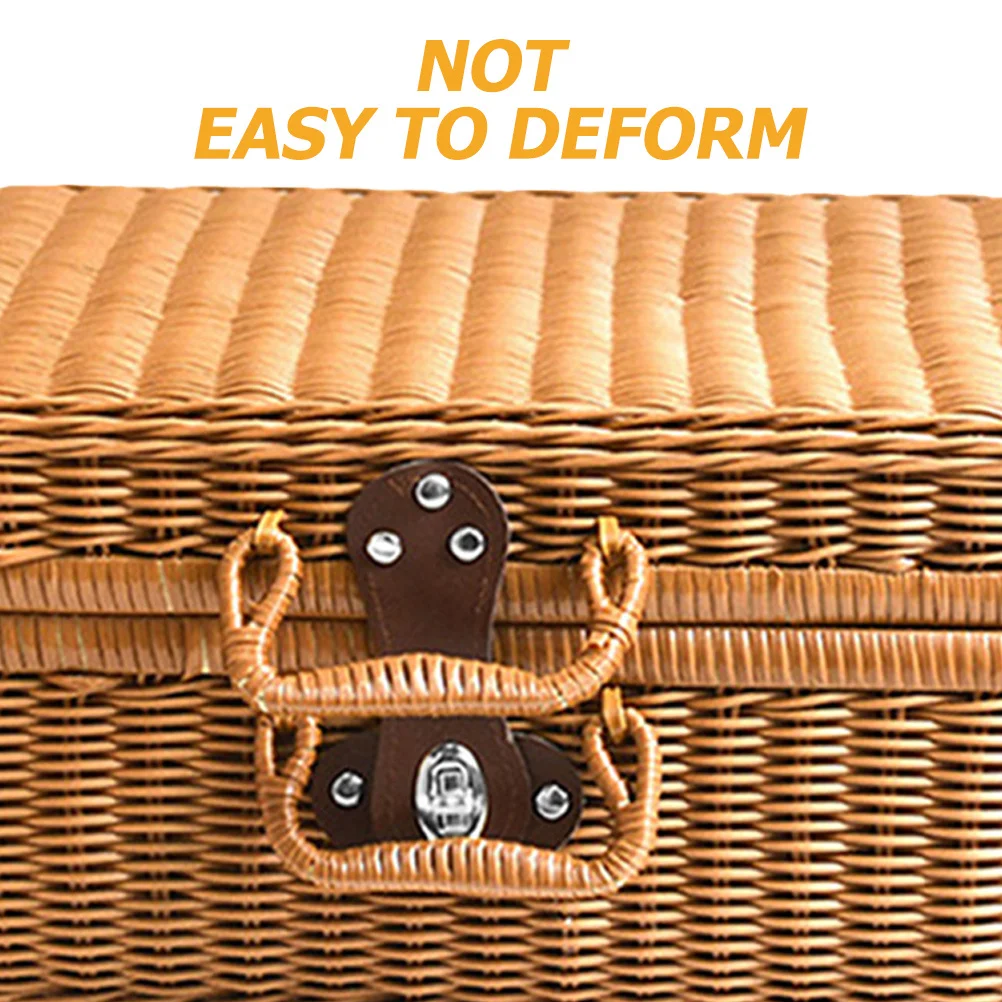 

Retro Style Imitation Rattan Woven Suitcase Portable Storage Box Decorative Handwoven Picnic Basket Organizer Case