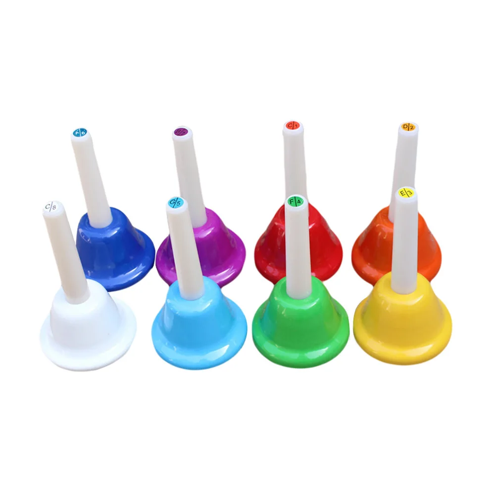 

8Pcs School Handbells for Kids Colorful Lightweight Sturdy Clear Sound Polished Metal Design Classroom Teaching Aid