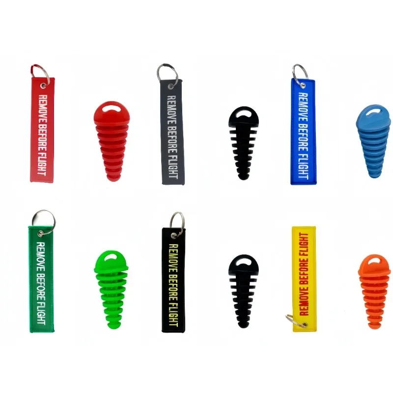 Hot Selling Exhaust Pipe Rubberplug Vogue Accessories Key Chain Motorcycle Muffler Exhaust Plug with Embroidered Keychain Gift