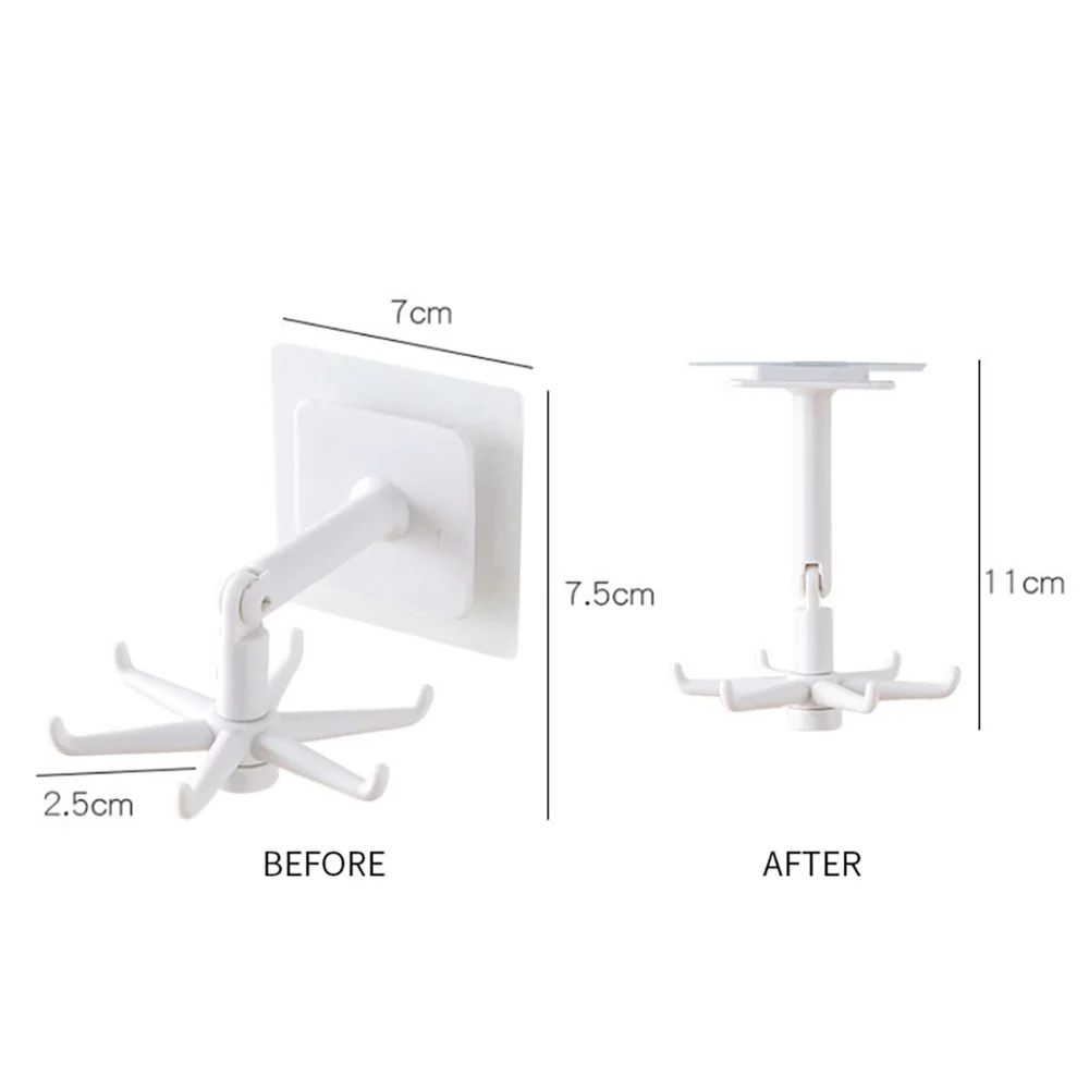 Multi-Purpose Hooks 360 Degrees Rotatable 6 Hooks Kitchen Wall Rack Spoon Hanger Bathroom Organizer Storage Accessories