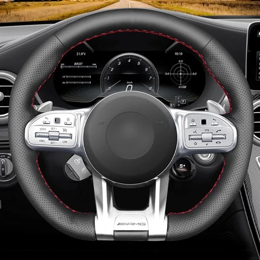 Hand Sew Black Leather Car Steering Wheel Cover for Mercedes-Benz AMG GT E63 G63 C43 C63 CLA45 CLS53 E53 E63 GLA35