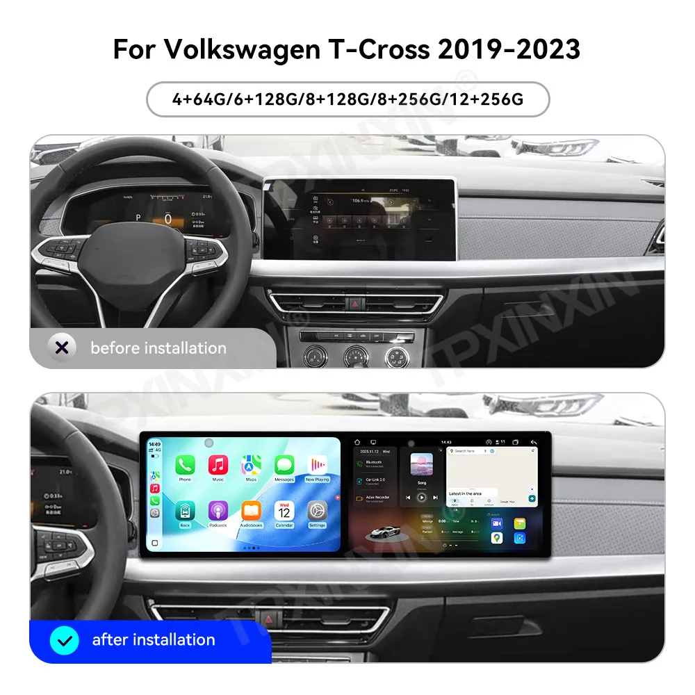 

11.5" Dual Screen Android Carplay Car Radio For Volkswagen T-Cross 2019~2023 Navigation GPS Car Multimedia Player Head Unit