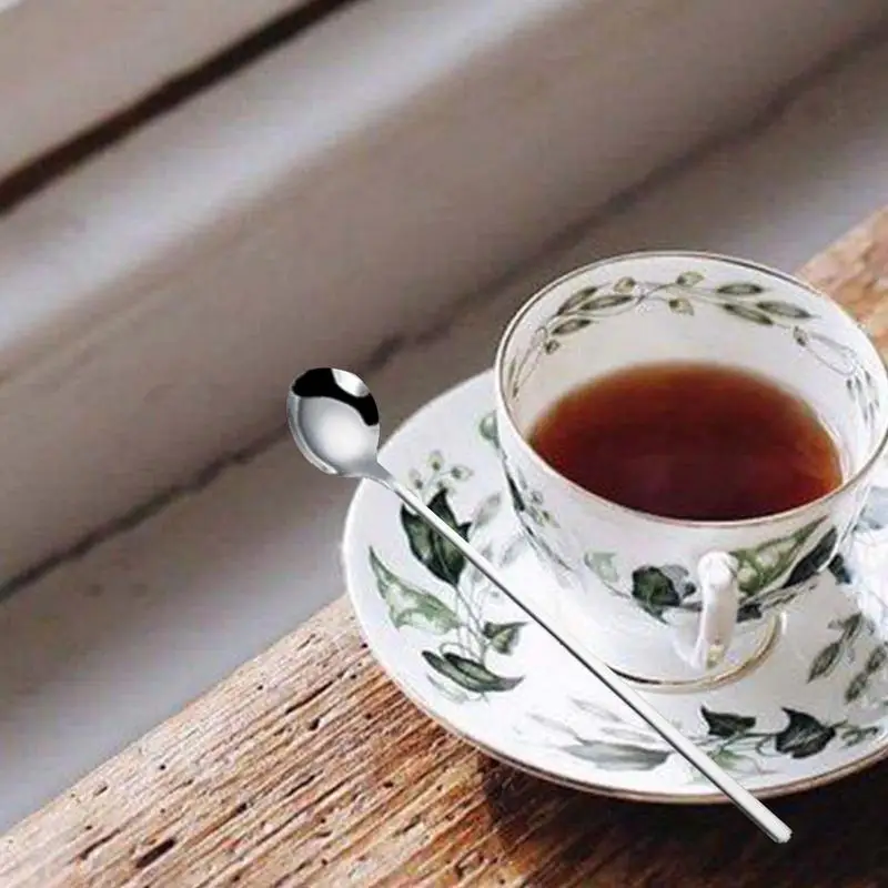 Десертная кофейная ложка с длинной ручкой, чайная ложка со льдом, кофейная ложка из нержавеющей стали, кофейный бар, чайные ложки, ложка для мороженого, коктейльная ложка
