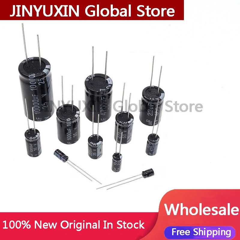 20Pcs 50V direct insertion aluminum electrolytic capacitor 0.1UF/1/4.7/10/22/33/47/100/220/470/680UF in Stock Wholesale