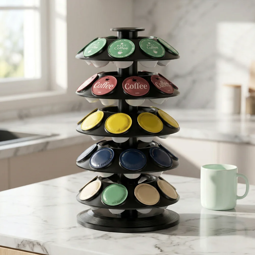 

Вращающаяся карусель для кофейных капсул, держатель для K-Cups, органайзер для 40 капсул, вращающийся диспенсер для кофейных капсул для кухни