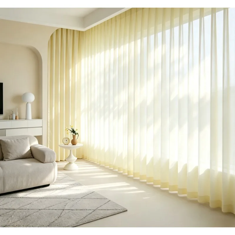 Solid Color Light Cream Yellow Translucent Gauze Curtains Chiffon Curtains for Living Room, Bedroom, Balcony Curtains