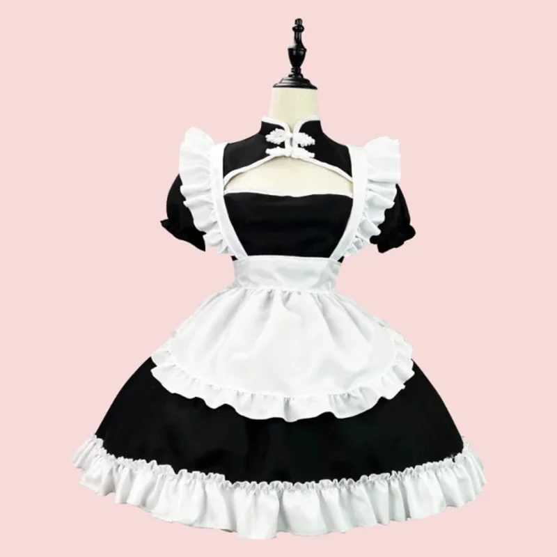 2025 new Chinese chongsam anime cosplay maid costume plus size Lolita princess Halloween black white Japanese school girl K qaq2