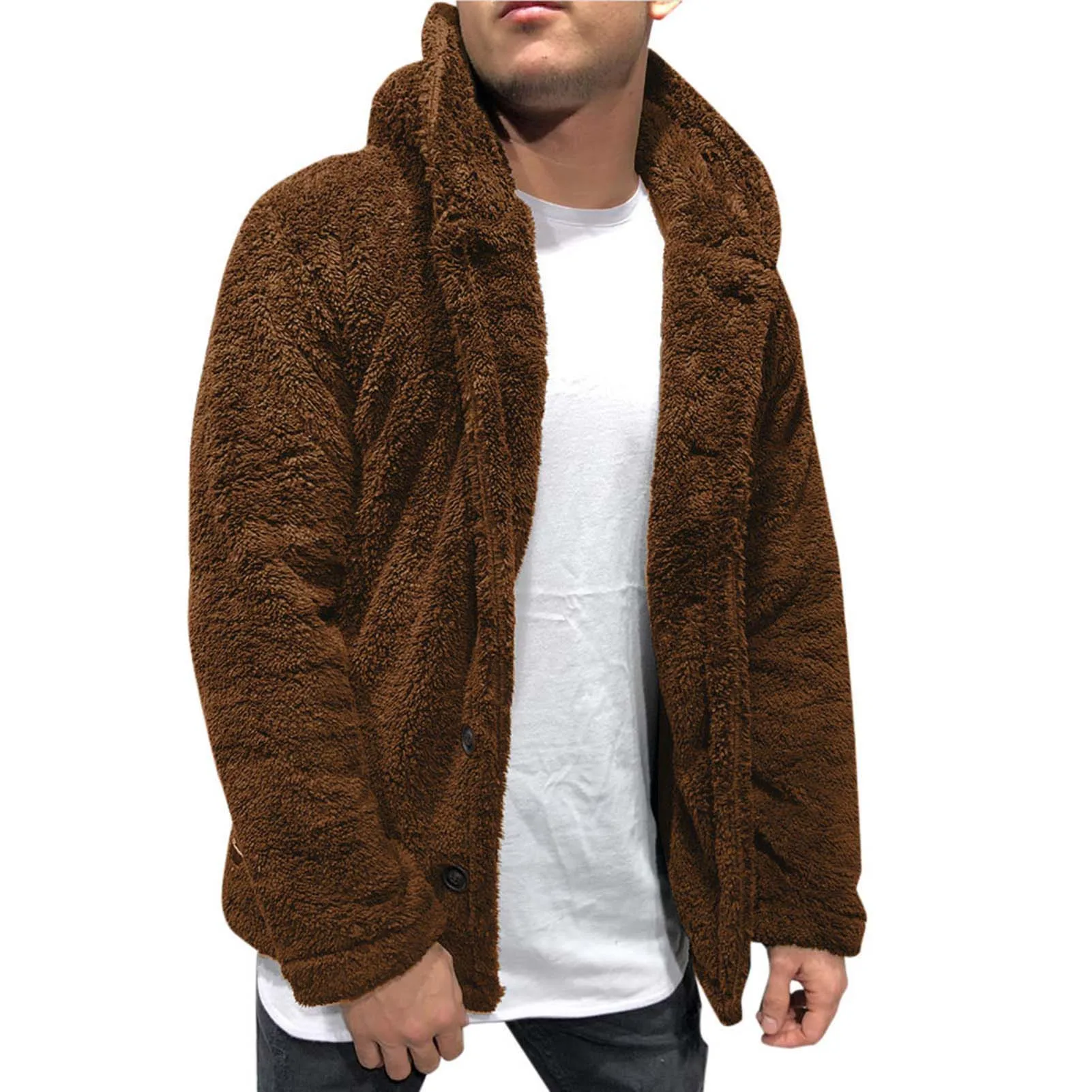 Men's Winter Warm Hoodie Coat Oversized Button-Down Plush Jacket for Friend Family Neighbors Gift