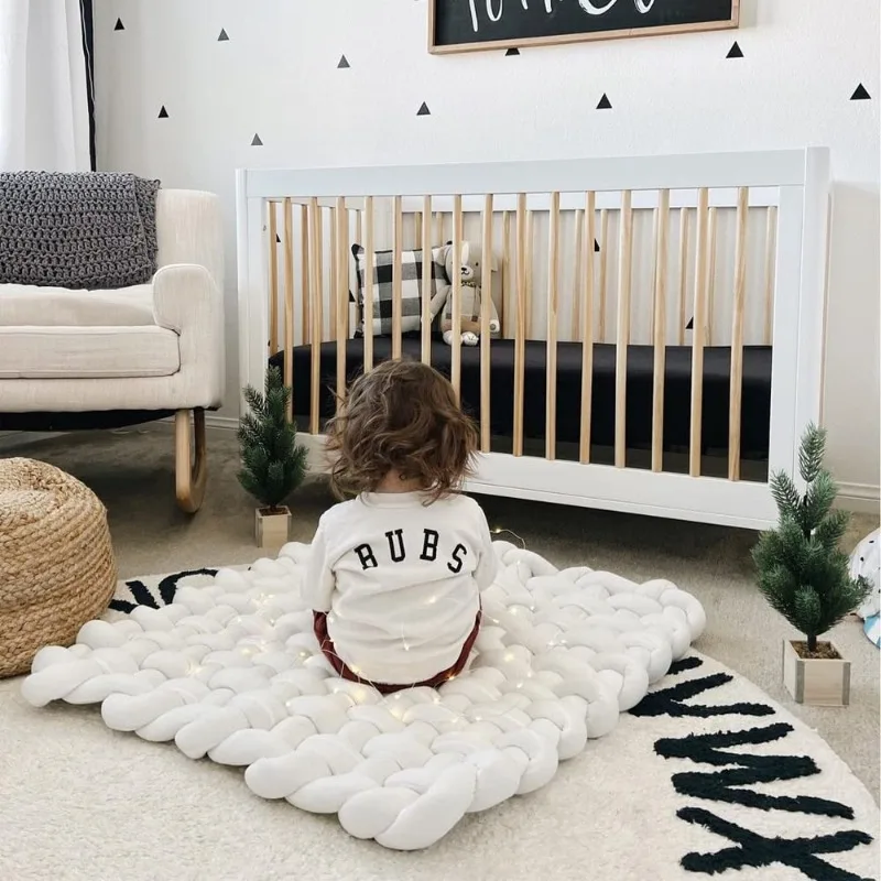 Knotted Braided Plush Play Mat - Handmade Soft cotton Fabric for Nursery, Tummy Time-Toddler Floor Play - Bohemian Nursery Decor