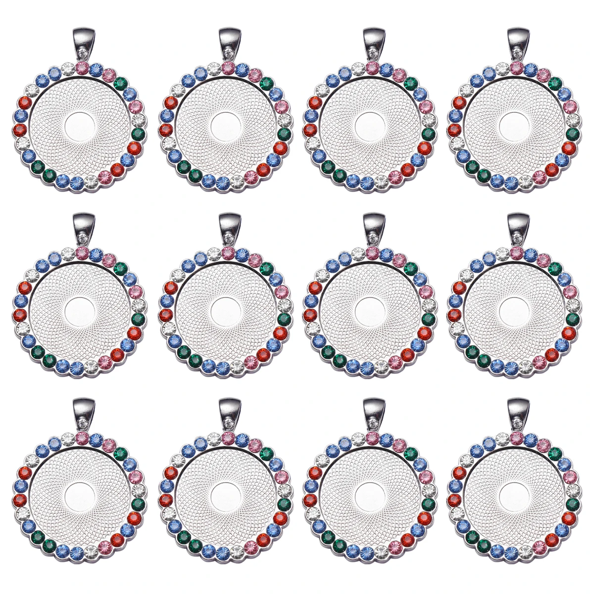 

12 Pcs Round Gem Rhinestone Pendant Blanks Shining Jewelry Accessories Durable Parts For DIY Necklace Making Ideal Home Store