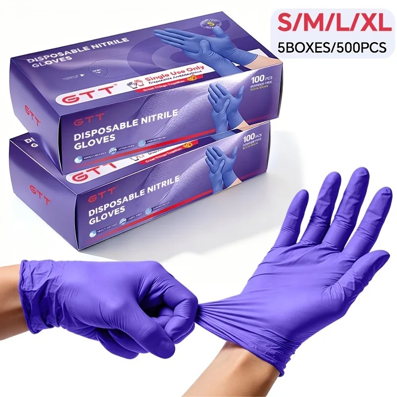 

500pcs Purple Disposable Nitrile Gloves, Cleaning Gloves, 6mm Thick, Durable, Comfortable, Suitable for Construction, Cleaning,,