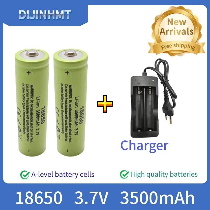 

New DINJINHMT Rechargeable Battery 3.7V 18650 3500mAh Capacity Li-ion Rechargeable Battery for Flashlight Torch Battery+Charger