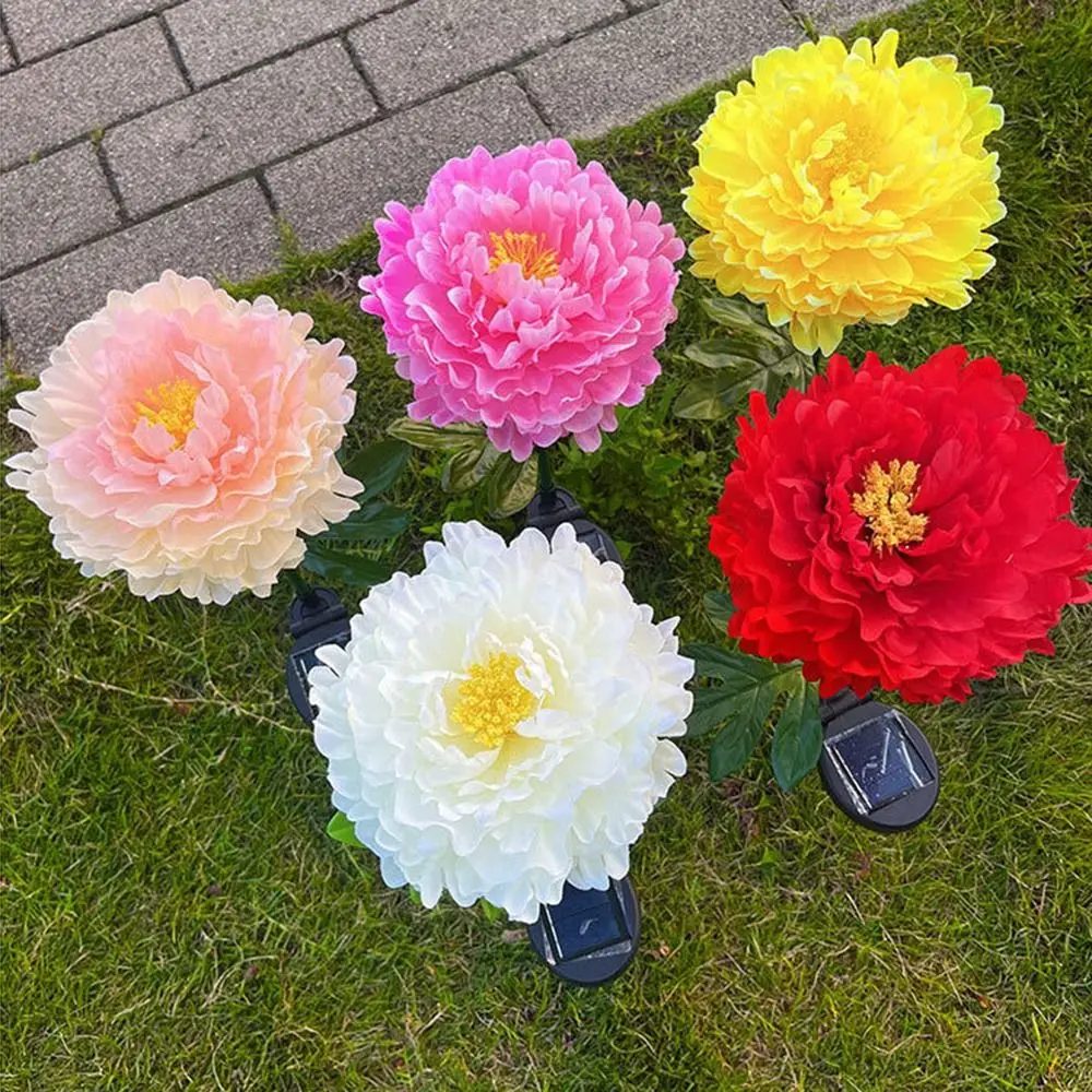 2Pcs Solar Powered Solar Peony Flower Light Colorful Cordless Simulation Flower Lights Ground Mounted Waterproof