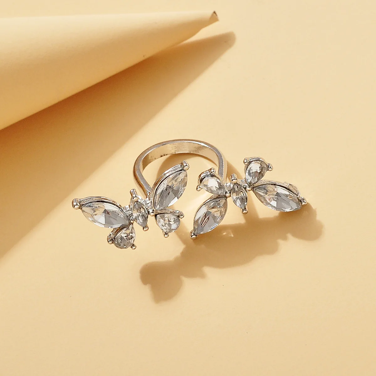 ins wind super flash double butterfly zircon ring women's niche design sense light luxury index finger ring Korean version trend