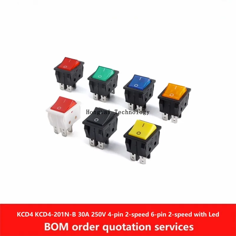 KCD4 30A rocker marine switch KCD4-201N-B 4-pin 2-speed 6-pin 2/3-speed 220V black blue yellow green red power switch with LED