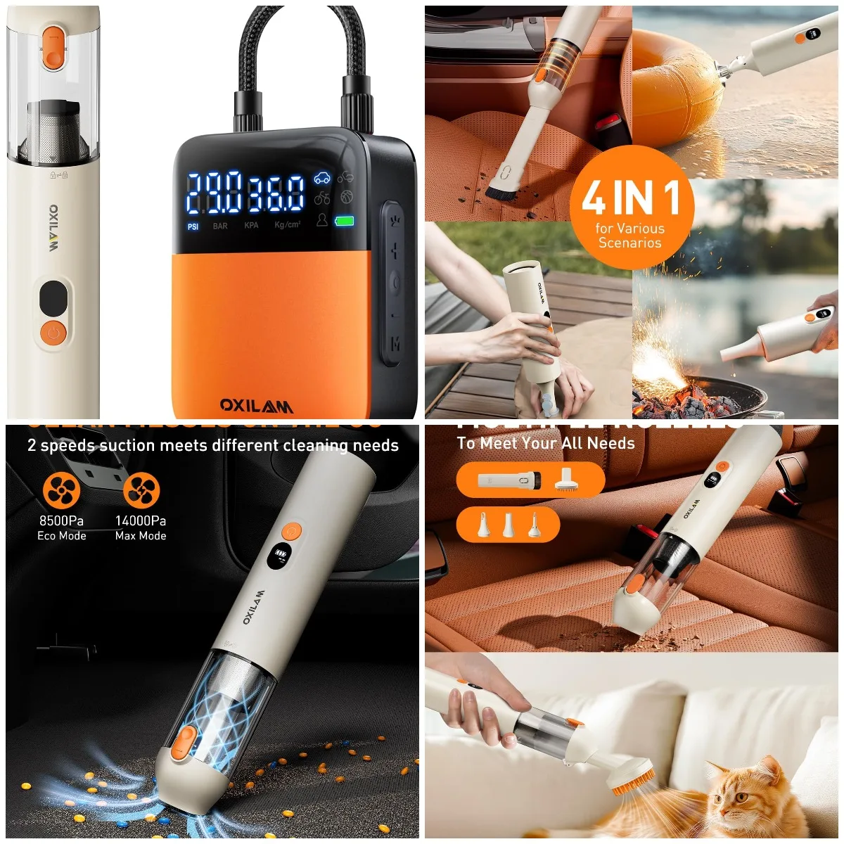 

4 in 1 Car Vacuum & C1 Tire Inflator Portable Air Compressor