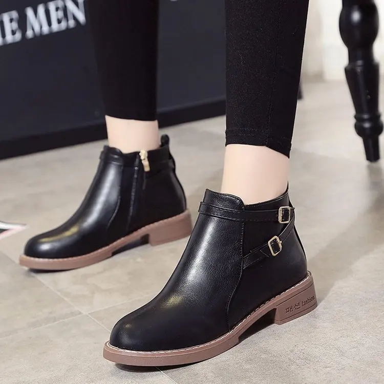 

New Women's Motorcycle Boots Leather Winter ladies Boot Stylish Lady belt buckle ankle boots Shoes High Heel Platforms Sexy Boot