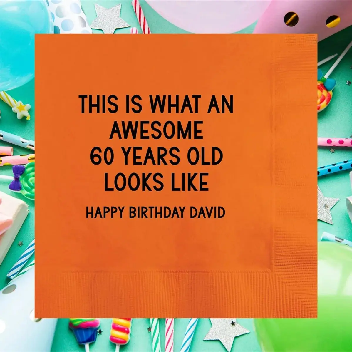 50 Uds. Impresionantes servilletas de papel personalizadas de cumpleaños de 60 años, servilletas de cumpleaños personalizadas, feliz 60 cumpleaños, sesenta cumpleaños de diciembre