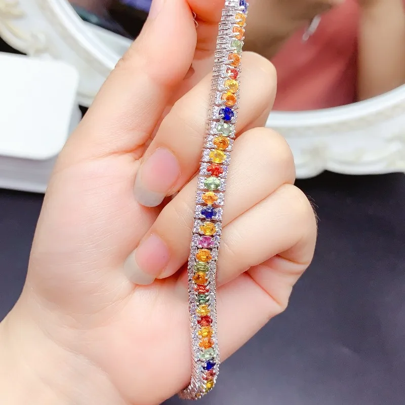 3x4mm Natural sapphire Simple Bracelet S925 Sterling Silver With Certificate Fine Charm Weddings Jewelry for Women