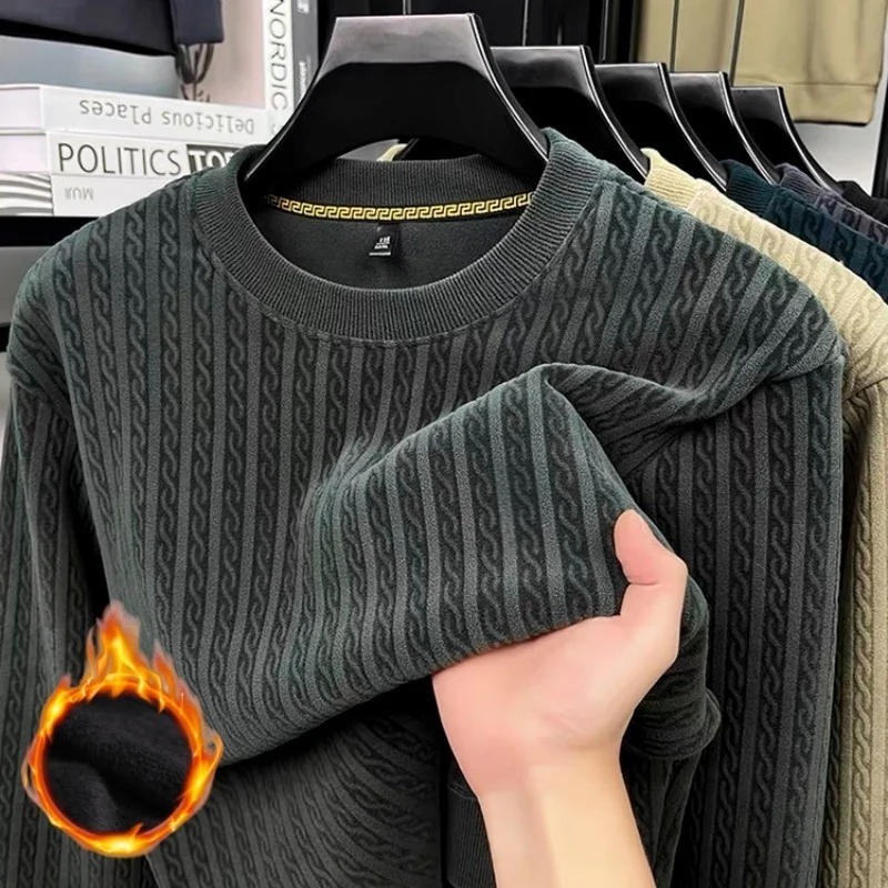 

High end autumn winter new men comfortable round neck sweater fashionable jacquard velvet hot selling warm long sleeved pullover