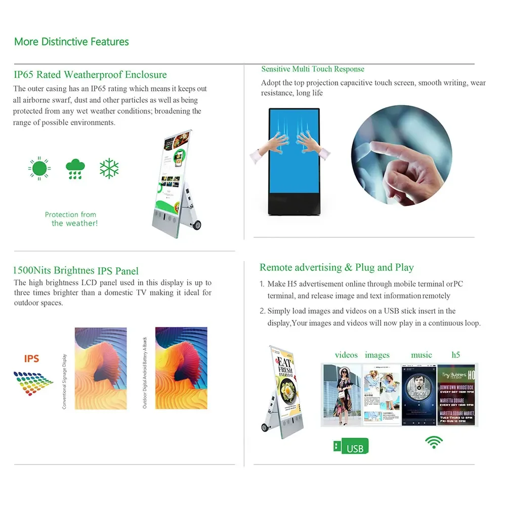 VETO 43 بوصة HD في الهواء الطلق LCD الإعلان ملصق رقمي مقاوم للماء شاشة عرض البطارية المحمولة مع تصنيف IP65 OEM المورد