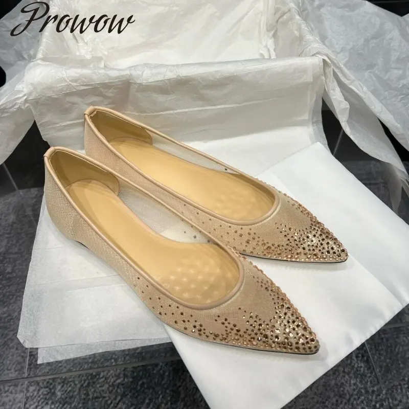 

Новые французские белые марлевые балетки со стразами и острым носком на плоской подошве, женские Zapatos Mujer