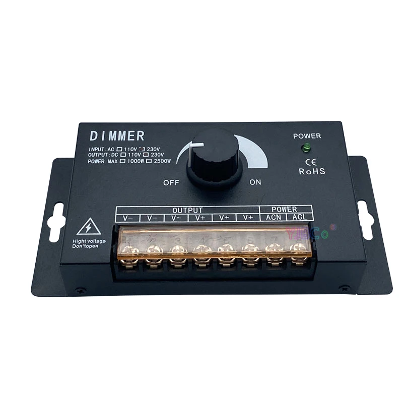 

Knob high voltage single color LED strip dimmer switch 220V/110V 2500W monochrome light tape controller 3Key RF Remote Control