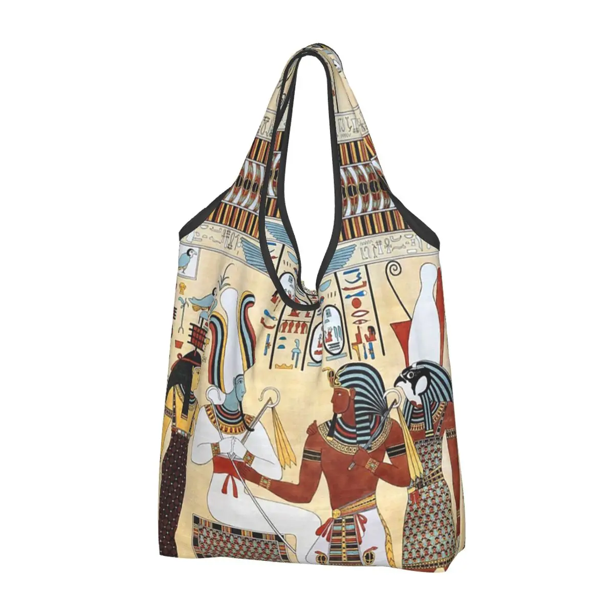 Egyptian Gods And Pharaohs Portable Tote Shopping Bags Large Capacity Shopper Bag Groceries Handbag Shoulder Bag