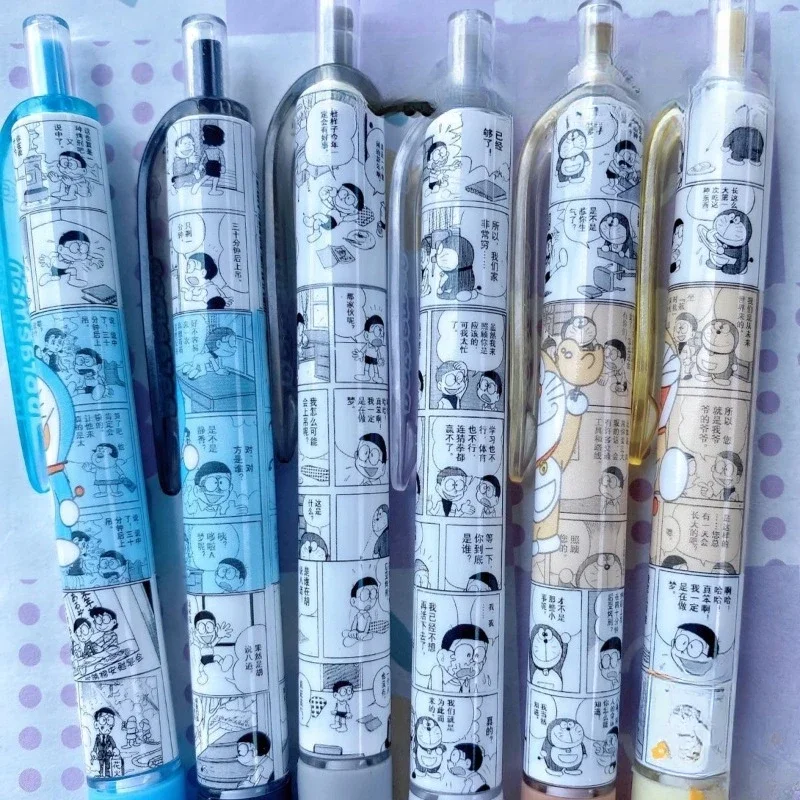 6 stks Doraemon Manga Stijl Limited Edition Druk Pen ST Hoofd Half Naald Buis sneldrogend Zwart 0.5 Water Pen Leuk voor Studenten
