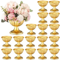 Mini Gold Flower Vase for Centerpieces Wedding Metal Urn Planter Vase 3.7 Inch Tall Trumpet Home Flower Holder for Anniversary