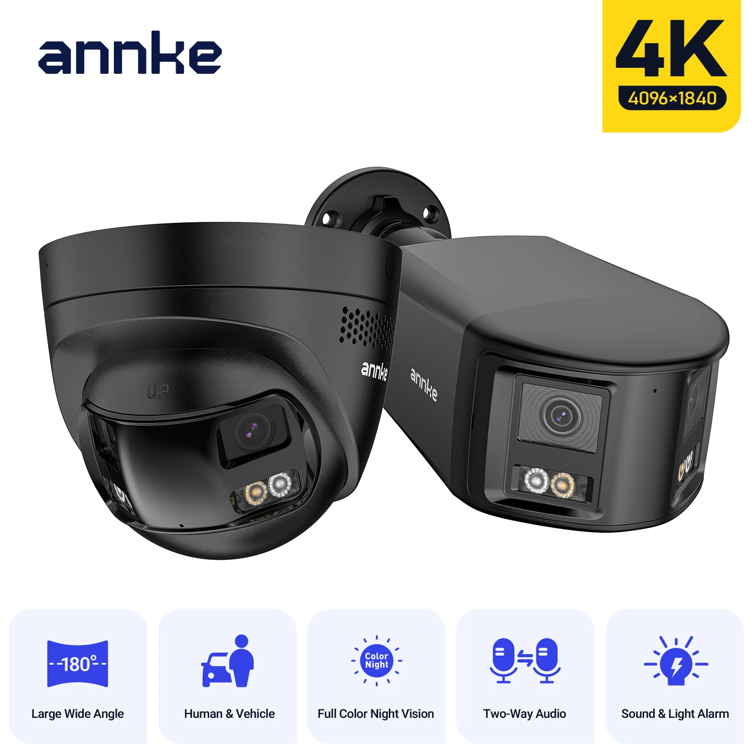 ANNKE 8MP Dual-Lens POE-Kamera 180 °   Weitwinkel-Außensicherheitskamera mit Menschen-/Fahrzeugerkennung, Intelligenter Hybridbeleuchtung, Zwei-Wege-Audio und IP67-Schutz