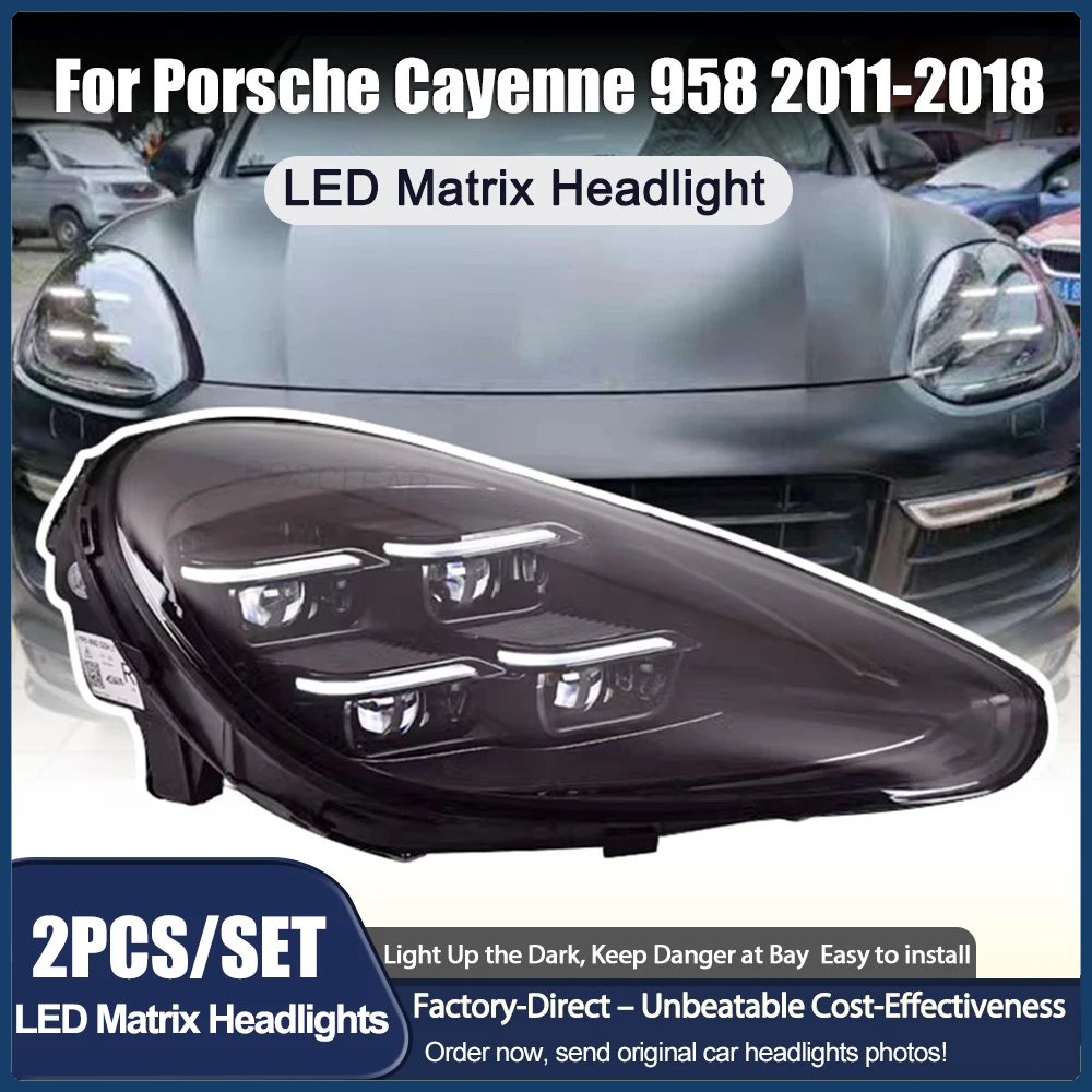 

LED Headlight Assembly for Porsche Cayenne 958 2011-2018 Upgrade 2024 Matrix Style Turn Signal HeadLamp Angel Eye Projector Lens