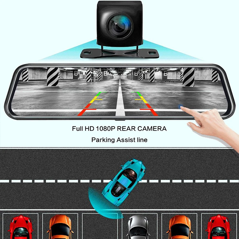 Car Dvr Mirror 10 Inch IPS 2.5D Touch Screen Stream RearView Dash Cam Mirror Dual Car Camera Dashcam Drive Recorder FHD1080P