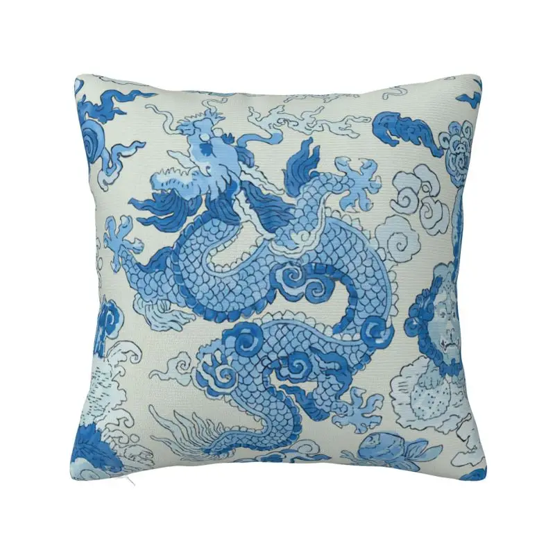 Magic Mountain Dragon Porcelain Bule Chinoiserie Cushion Cover Antique Delft Soft Nordic Pillow Cases Living Room Decoration