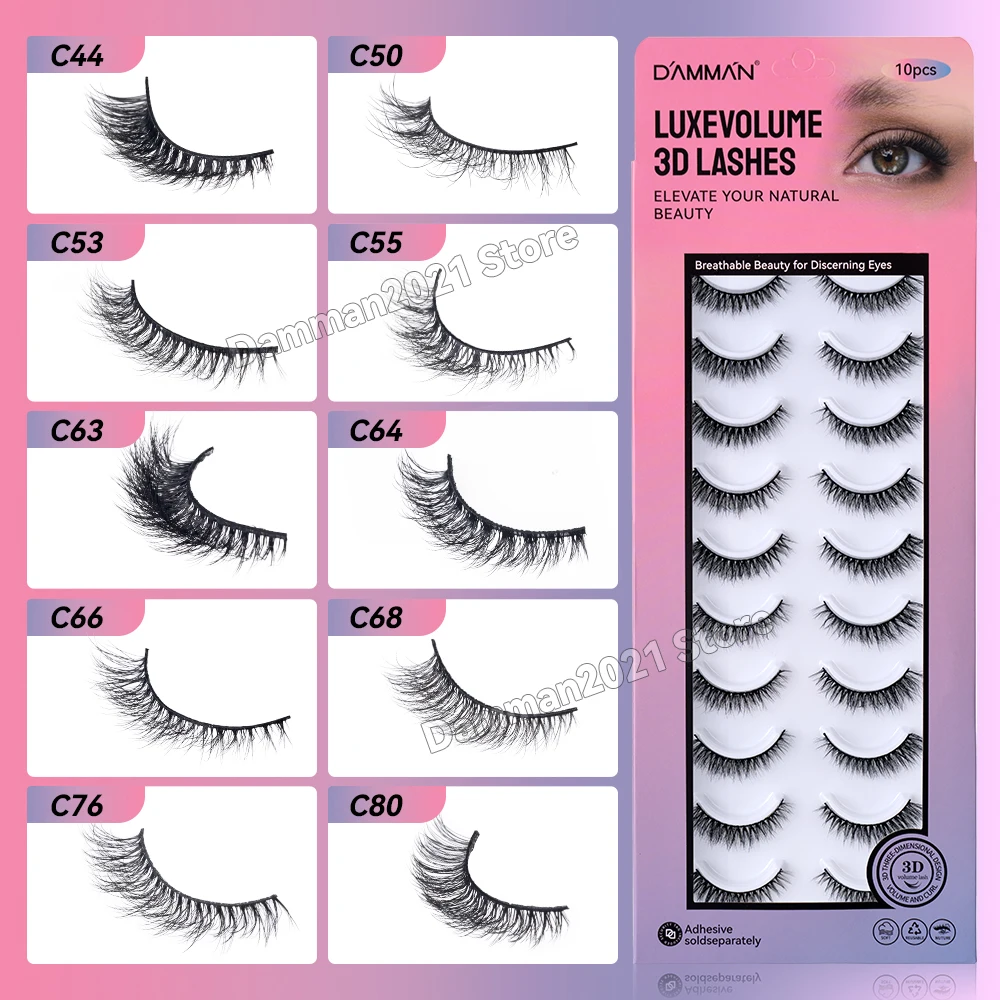 Damman 10 Paia 3D Striscia Ciglia Finte Naturale Wispy Cat Eye Strip Ciglia Soffici Finte Visone Striscia Ciglia Strumenti di Trucco