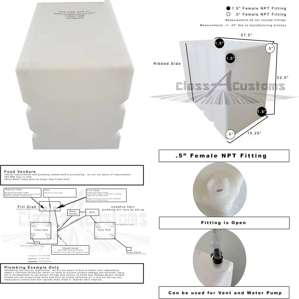 42 Gallon RV Fresh & Gray Water Tanks - T-4200 Class A Concession Model