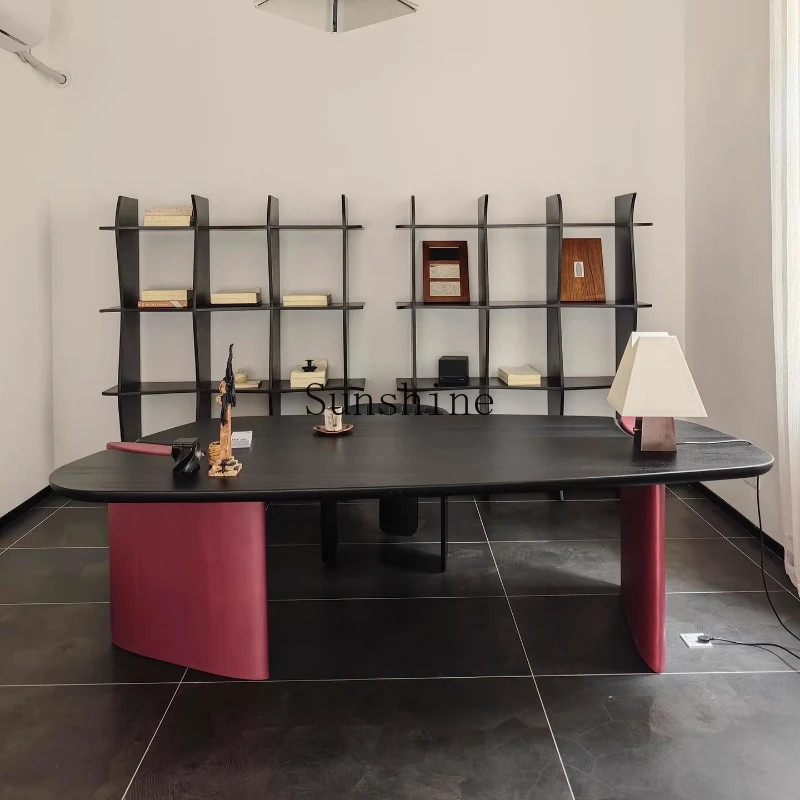 

Italian minimalist design creative irregular solid wood desk high sense light luxury modern